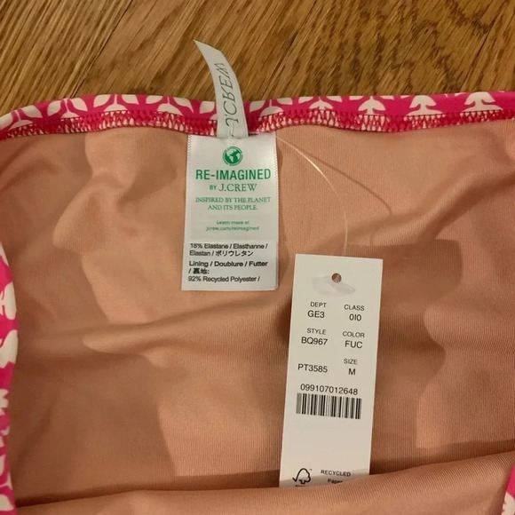 J.Crew High Rise Swim Bottoms Pink and White Block Print NWT - Picture 2 of 5